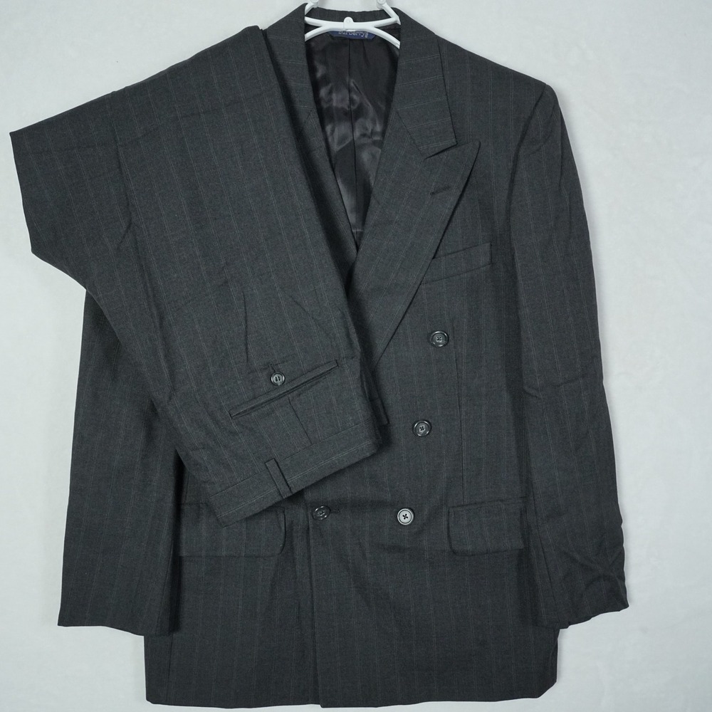 Vtg Burberrys Mens Charcoal Pinstripe Double Breasted Wool Suit Saks 5th 33x30